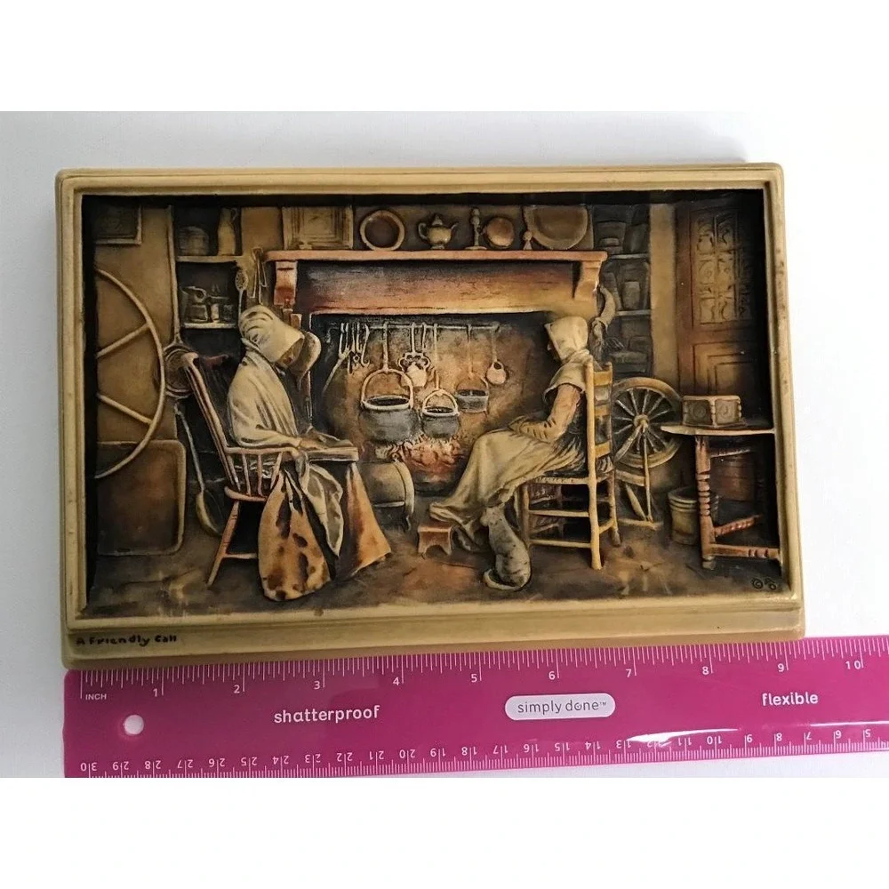 VTG Arthur Osborne Ivorex Wall Plaques A Friendly Call/The Old Folks at Home 3D
